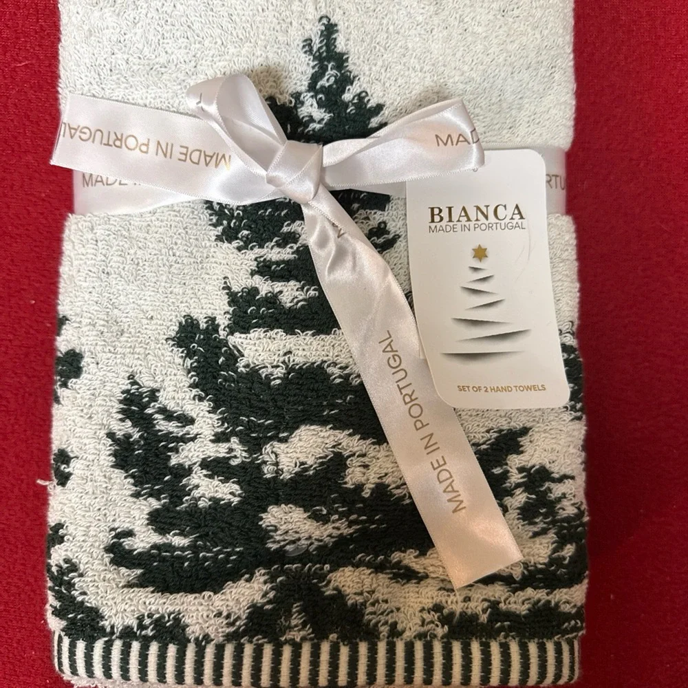 Bianca 2 Pack Hand Towels Christmas Holiday 100% Cotton 16x28” Made In Portugal